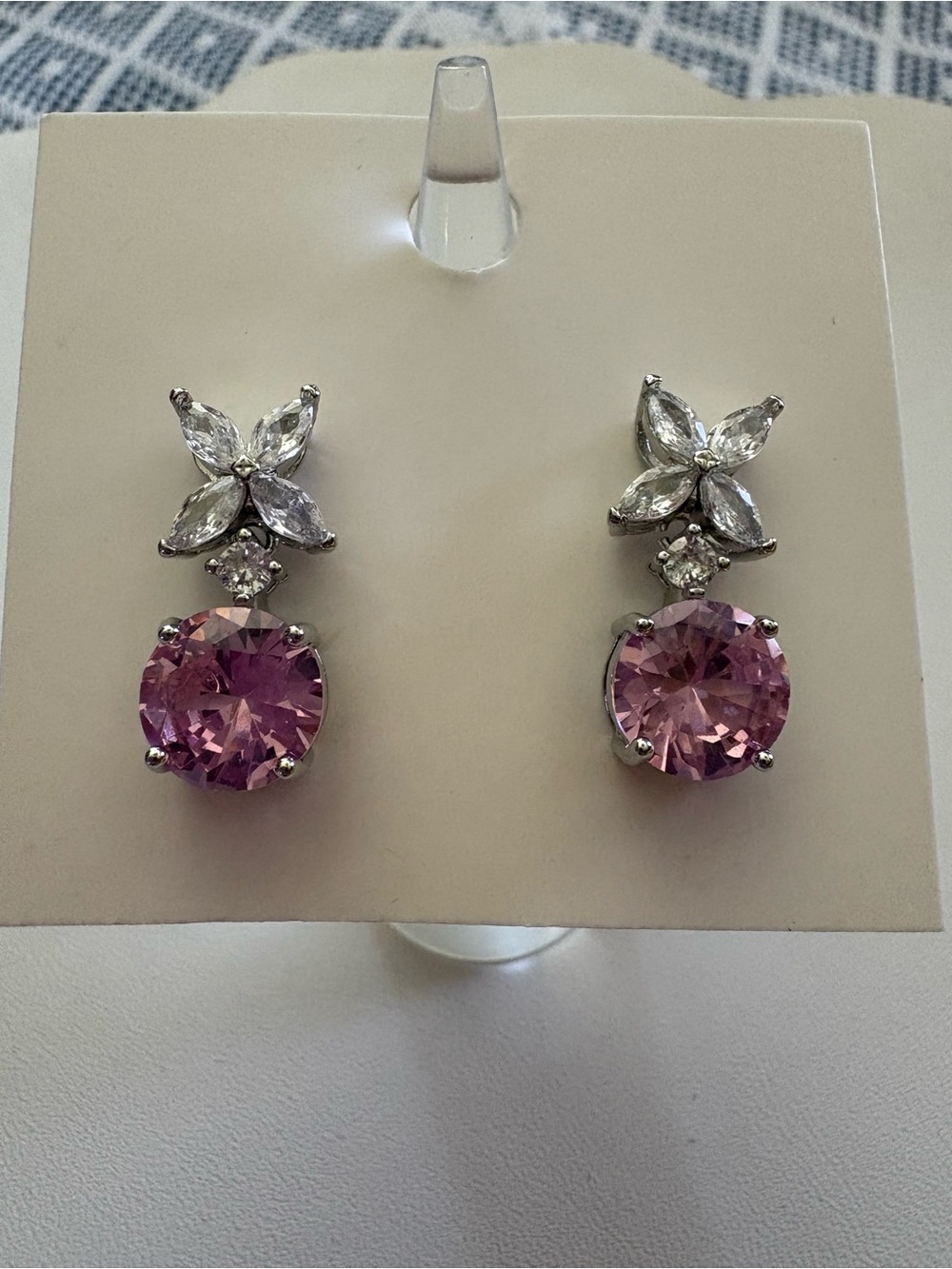 Pink Crystal Zirconia Drop Pierced Earrings - Women's Jewelry nwot